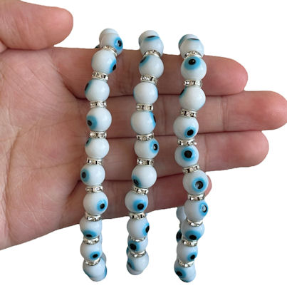 White Evil Eye Bracelet - Click Image to Close